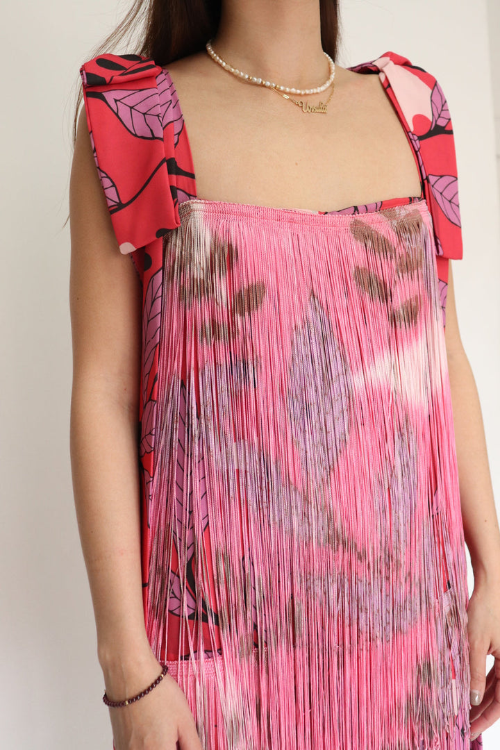Vestido Rosado Flecos