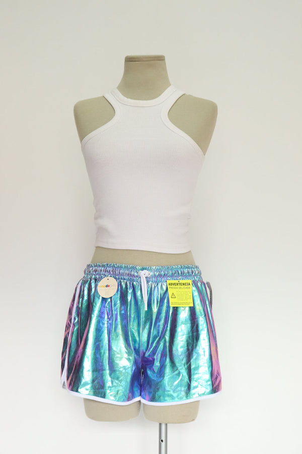 Short Iridescente Azul