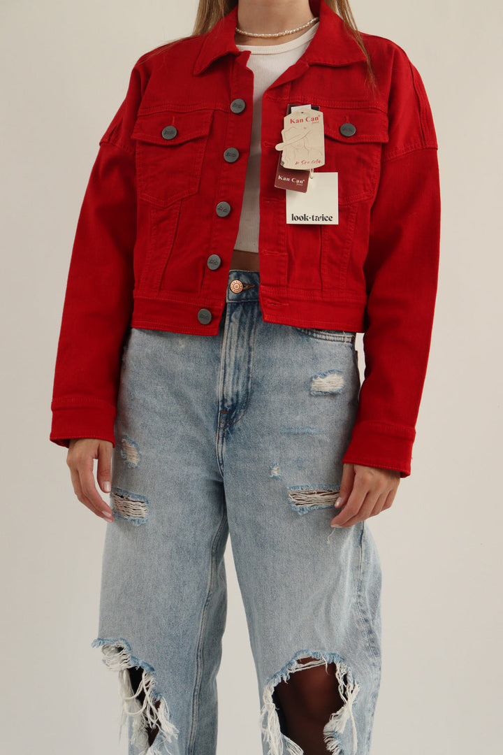 Chaqueta Denim Roja ABZ144 – LOOK TWICE CO - Main Image