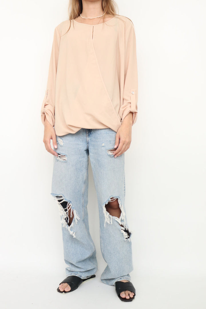 Blusa Beige Manga Larga