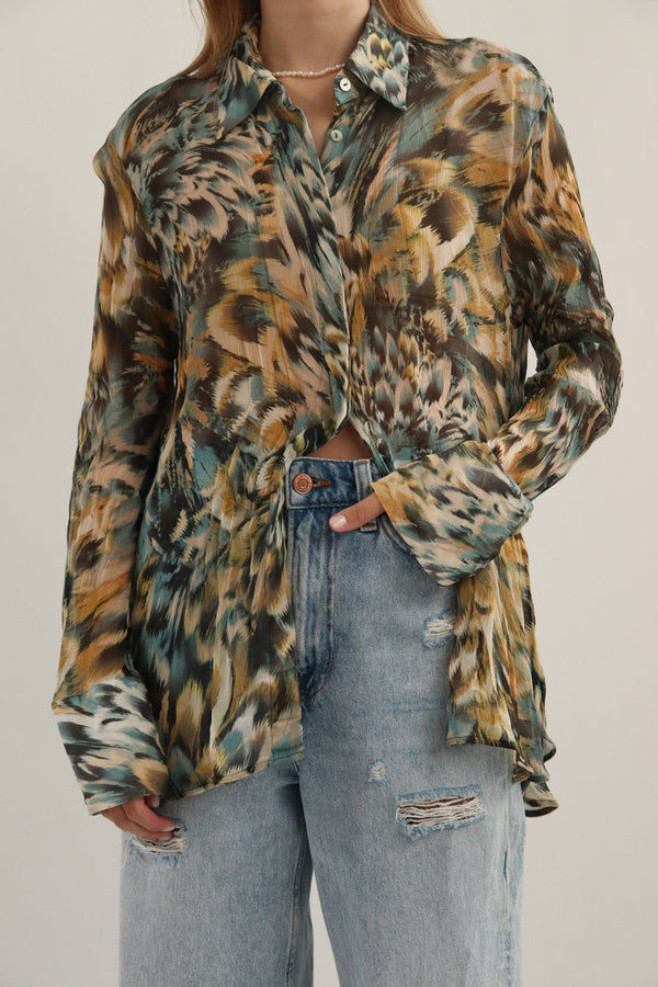 Camisa Estampada Traslucida