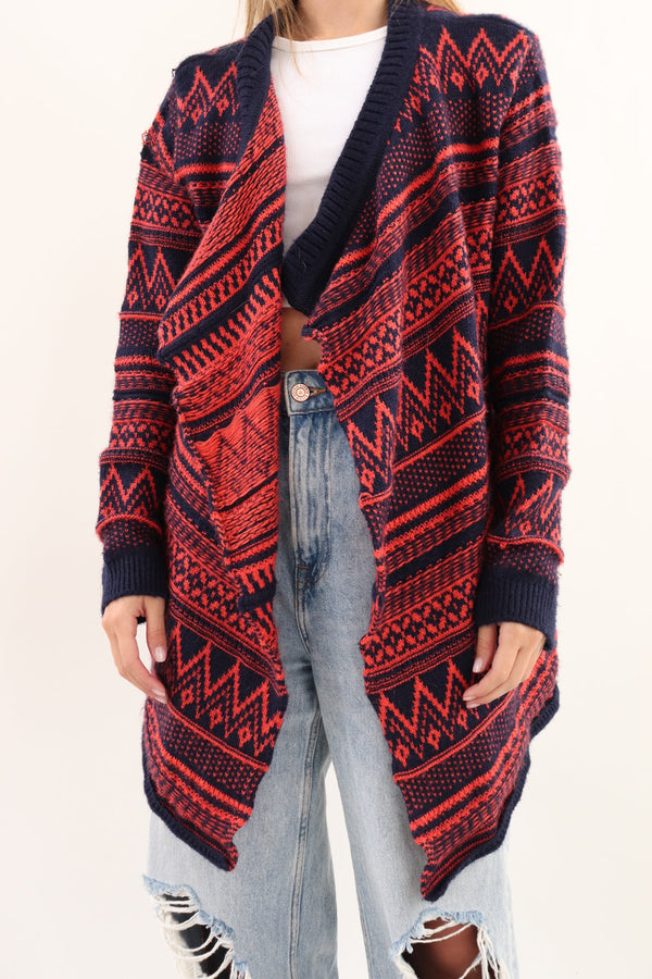 Cardigan Rojo y Azul